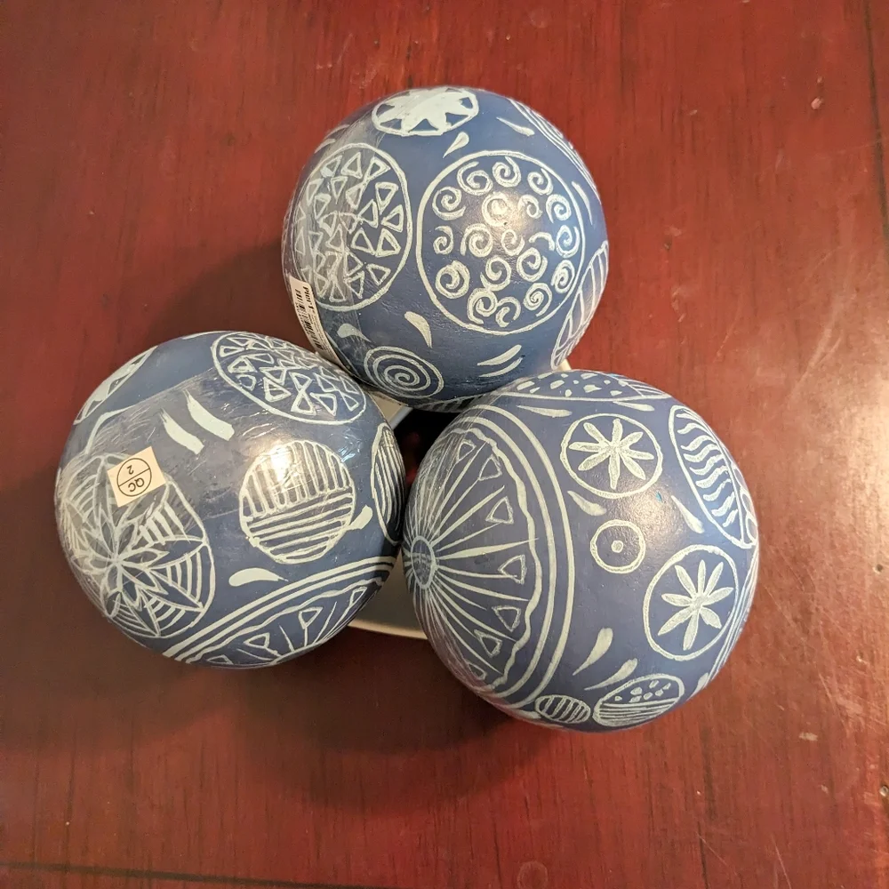 Pier 1 Imports Wood Decor Balls Hand Painted 4